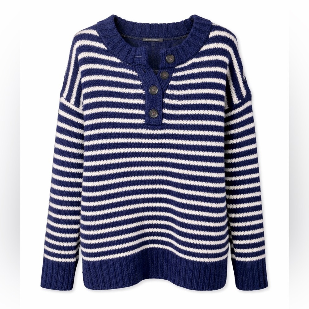 American Eagle Striped Henley Sweater‎ Coastal Preppy Cozy-Medium